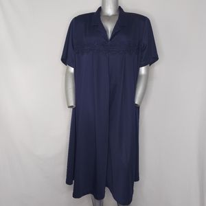 Yakko Modest Dress 3X Pocket Collar V-Neck Embroidered Stretch Short Sleeve